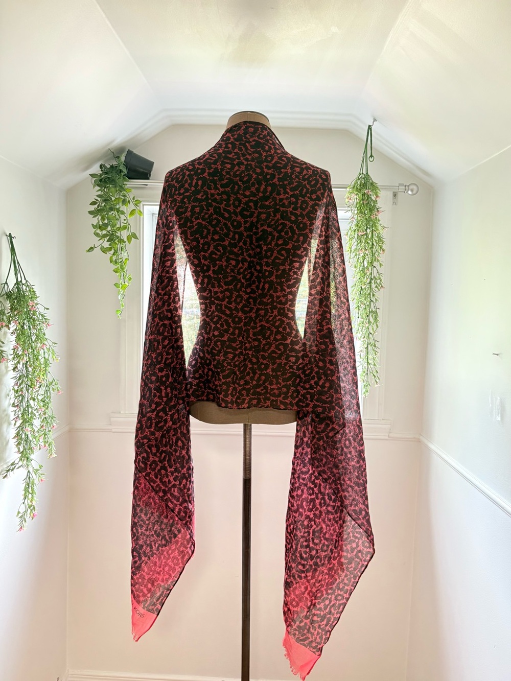 Red & Black Leopard Sheer Scarf Wrap for Women